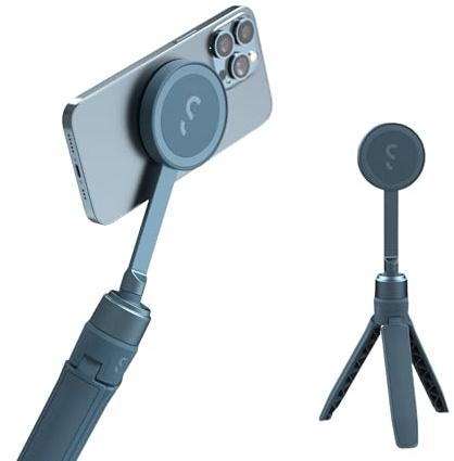 ShiftCam SnapStand Mini - Video Selfie Stick and MagSafe Tripod - Magnetic Mount Snaps on to Any Phone - Tiltable Design | Blue Jay