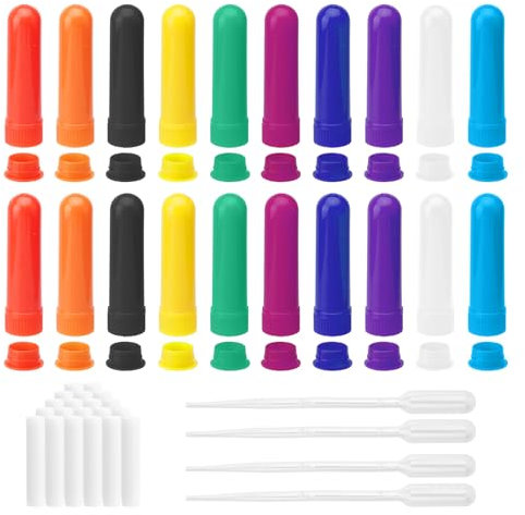 HENGBIRD 20 Stück Riechstifte für äTherische öLe, Wick Inhalierstift für Die Nase, Wick Inhalator, Ammoniak RiechstäBchen, Naseninhalator Stift, Riechtraining Set mit 4pcs 10-Ml-Tropfern