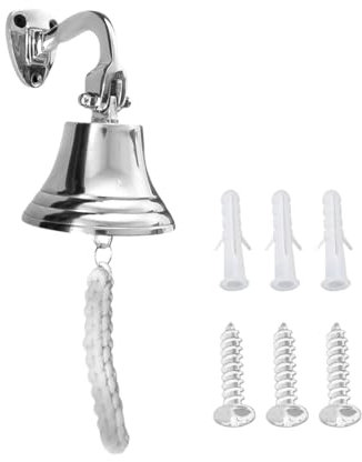 Fenzo Last Order Bell, Traditional Wall Mounted Hanging Door Ship Silver Bell with Durable Rope, Crisp Loud Sound, for Sleigh, Playhouse, Boat, Home Bar Pub (3 Inch)