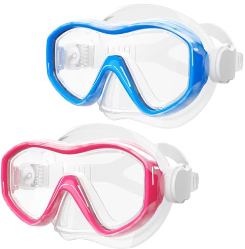 Kids Swim Goggles with Nose Cover, Snorkel Diving Mask for Boys Girls Ages 5-15, Anti-Fog Clear View Swimming Goggles (Blue Blue+Pink White)