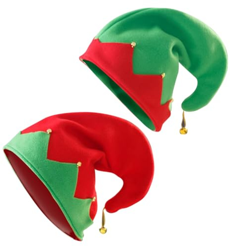 DEARMAMY 1 Set Cappello Da Elfo Di Natale Foulard Bumble Costume Costumi Fascia Copricapo Natalizio Cappellino Natale Copricapi A Ventaglio Cappelli A Campana Flanella Rosso 2 Pezzi