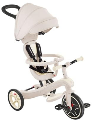 Globber - Explorer 4 EN1 ECO - Tricycle évolutif 100% Plastique recyclé, De 10 Mois à 5 Ans, Beige Coconut
