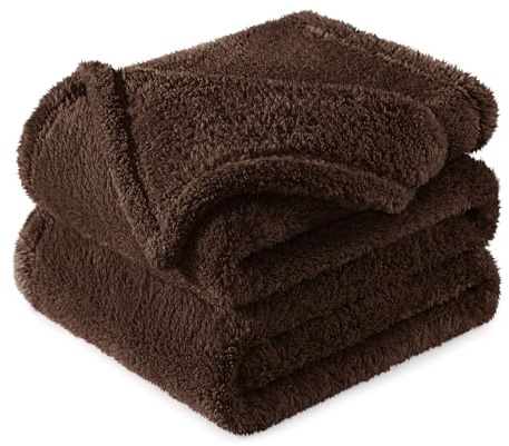 Exclusivo Mezcla Plaid Couverture Polaire, Peluche Velours, Moelleuse et Chaude, pour Canapé ou Lit, Toutes Les Saisons, 130x150 CM, Café