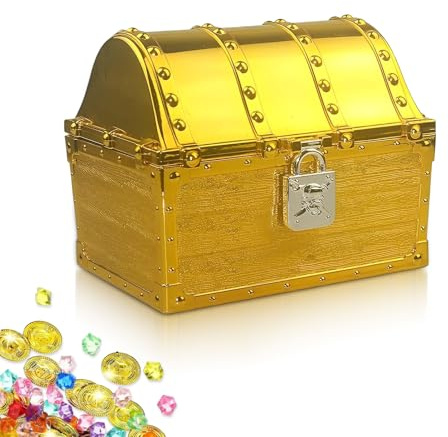Jicyor Schatztruhe Kindergeburtstag，Schatztruhe Kinder Goldene Schatzkiste Eigenes Schloss zur Lagerung und Dekoration