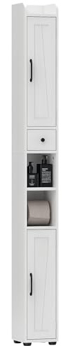 HOMCOM Tall Bathroom Cabinet Farmhouse Barn Doors 20 x 20 x 185cm White