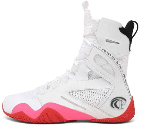 FJJLOVE Botas De Entrenamiento De Lucha Profesional para Hombres, Zapatillas De Combate Transpirables, Zapatos De Fitness De Caña Alta, Zapatillas Deportivas De Gimnasio,Blanca,44 EU