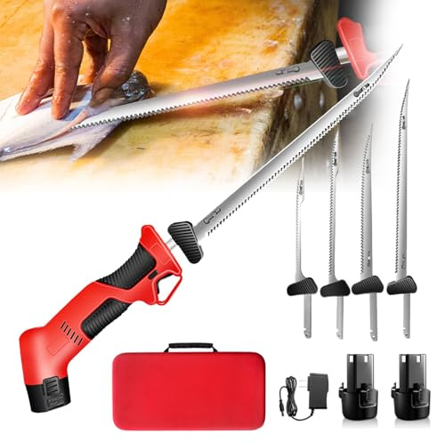 12v Sladdlös Elektrisk Fiskfilékniv | Uppladdningsbar Elektrisk Fiskfilékniv Med 4 Blad | Halkfritt Handtag, Säkerhetslås, 2 Batterier Och Bärväska För Fiske, Resor Och Utomhusbruk