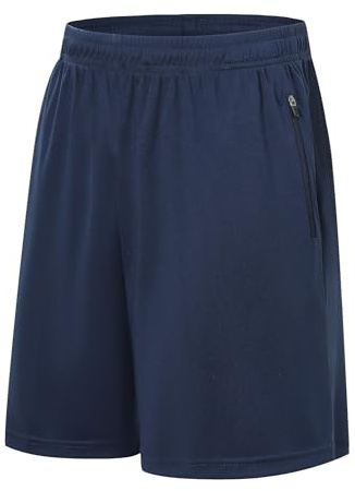 Ewbob Boys Sports Shorts Kids Running Football Gym PE Shorts Quick Dry Lightweight with Zip Pockets and Drawstring Waist for Tennis Lounge Basketball Rugby C19 Navy 9-10Y