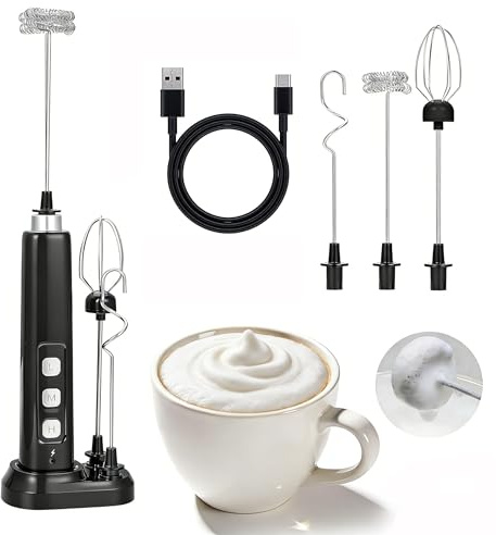 Mr.Van Milk Frother Handheld, Rechargeable Electric Milk Foam Maker Egg Beater, Drink Mixer Whisk with Charging Base for Cappuccino, Coffee, Latte, Matcha, Hot Chocolate, Protein Powder