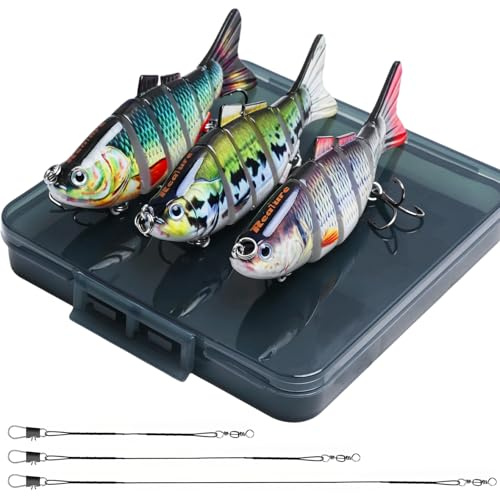 Realure 3 Pcs Multi Jointed Pike Fishing Lures with 15cm 25cm 30cm Wire Traces Pike Lures Sets 3D Artificial Lures with Hooks Slow Sinking Lure with Wobbler for Freshwater Saltwater(B, 10.2cm 14g)