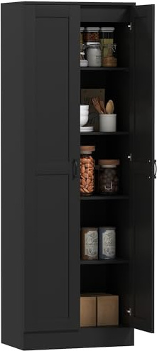 HOMCOM Armoire 2 portes meuble de rangement avec 5 étagères, style contemporain, multifonctionnelle pour chambre, bureau, cuisine, 60L x 36,5 l x 175H cm, noir