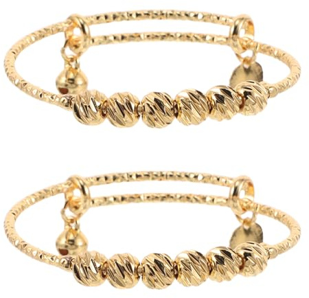 PACKOVE Bracelets Joncs Bébé Dorés Réglables à Perles, Lot de 2