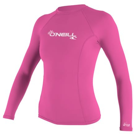 O'Neill UV 50+ Sun Protection Womens Basic Skins Long Sleeve Crew Sun Shirt Rash Guard, Fox Pink, X-Small