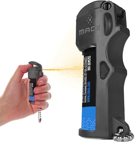 Mace Pepper Spray - Triple Action Pocket, 3-in-1 (OC, Tear Gas, UV Dye), Max Police Strength, 0.42 oz, 10 Feet Range, Flip Top Safety Cap, Self Defense Pepper Spray for Women & Men - Black