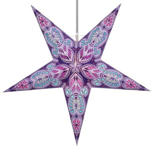 GURU SHOP Vikbar adventsbelyst pappersstjärna, julstjärna 60 cm - Menor Violet Mixed, stjärnfönsterdekoration