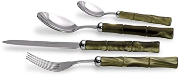 Rivadossi Bamboo Verde Oliva - Set di Posate per 6 Persone, 24 Pezzi - 100% Made in Italy, Artigianalità e Design - Acciaio Inox 18/10