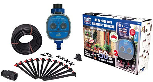 Aqua Control Riego por Goteo para Balcones-Programador C4099N + 12 Goteros Autocompensantes de 2 l/h + Microtubo de 4 mm, Multicolor, Kit C4061
