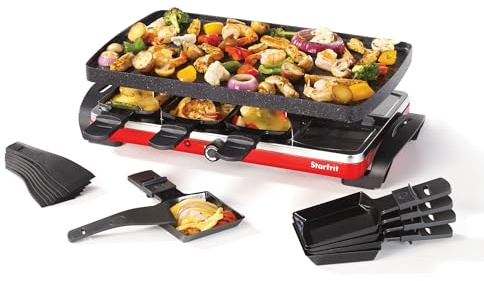 Starfrit The Rock Electric Raclette - 8 Person Party Grill - 8 Spatulas - Reversible Plate - 1500W