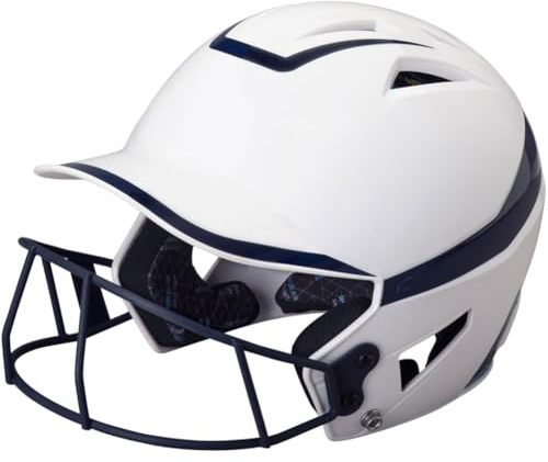 CHAMPRO womens Rise Pro Fastpitch HX Softball Batting Helmet with Facemask, White, Navy, Medium US