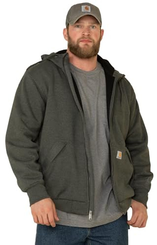 Carhartt Men's Paxton Thermal-Lined Full-Zip Sweatshirt, Carbon Heather/Black, X-Large Tall