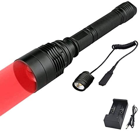 WESLITE Taschenlampe Rotlicht für Jagd, Taktische Taschenlampen Rot LED Wiederaufladbaren Jagd Taschenlampe Rote mit Druckschalter Zoomfähig für Nachtsicht Batterien Ladegerät Enthalten