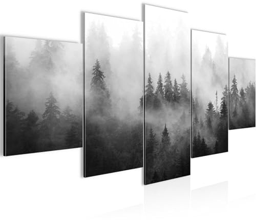 Bilder skog i dimma väggbild 100 x 50 cm fleece – canvasbild XXL format väggbilder lägenhet deco konsttryck – tillverkad i Tyskland – redo att hängas upp 032352c
