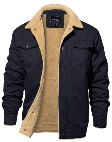 EKLENTSON Herren Winterjacke Jagd Jacke Cargojacke Warme Fleecejacke Outdoor Thermojacke Fleece Arbeitsjacke Herbst Winter Pilotenjacke, Navy L