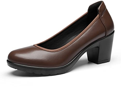 DREAM PAIRS Women's Chunky Closed Toe Low Block Heels Work Pumps Comfortable Round Toe Dress Wedding Shoes Nereida,Size 7,Brown,SDPU2230W