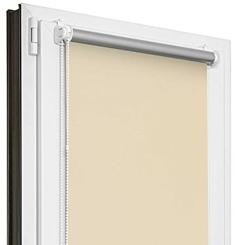 Estika rullgardin med termisk beläggning, mörkläggningsrullgardin - 145B x 220H cm - ecru - 13 tygfärger, rullgardiner thermo för fönster, klämfäste utan borrning för innerfönster