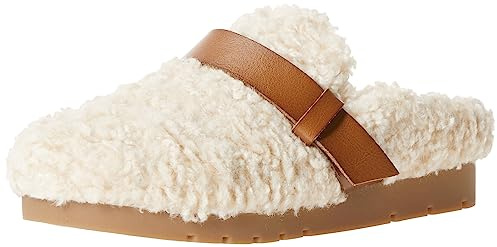 Amazon Essentials Mule In Memory Foam e Shearling Con Tallone Scoperto Donna, Avorio Tan Shearling, 43 EU
