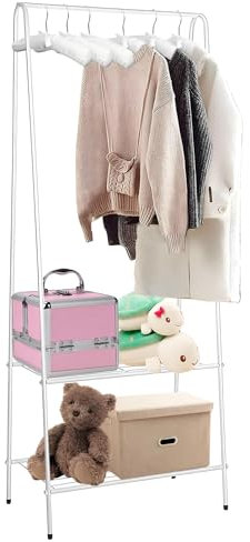 Youyijia Kleiderständer Garderobenständer Garderobe 2 Ablagen für Schuhe und Boxen Metallgestell platzsparend ideal für Schlafzimmer Flur und Büro Weiß