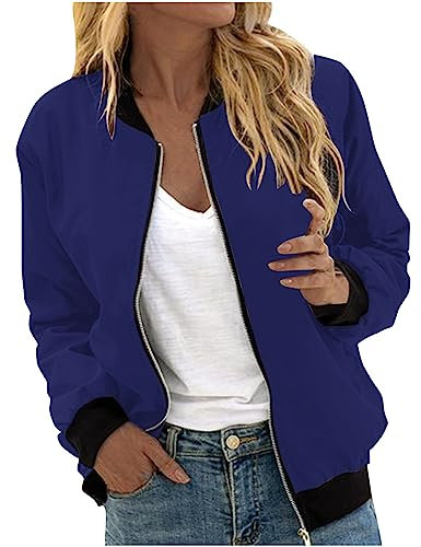 AMhomely Womens Long Sleeve Baseball Jacket Solid Sweater and Jacket Casual Cardigan Outwear Winter Zipper Hip-Hop Retro Uniform Coat Open Front Zip Up Coats Sweatshirt with Pockets Navy XL