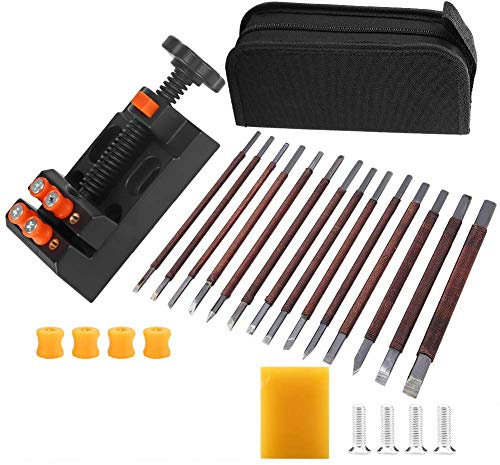 LetCart Set di 18 Strumenti per Scultura su Pietra, Pietra per Affilare Coltelli Coltello da Intaglio Legno Temperamatite/Tri tondo/Quadrato Pietra per Affilare Scalpelli Carving Tool Macina