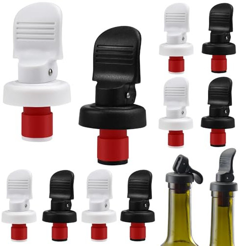 NAROSEBE 10 Pezzi Tappi per Bottiglie di Vino Tappo di Vino Manuale Riutilizzabile Tappo per Champagne Tappi per Bottiglie con Leva Sigillato Tappo per Vino in Plastico per Birra Vino Bevanda