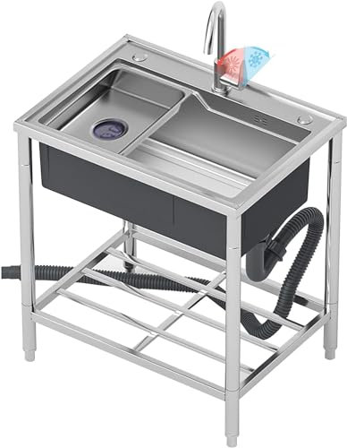 Lavello da cucina in acciaio inox autoportante Lavello da cucina per ristorante commerciale Lavello da cucina ispessito Singola ciotola Preparazione e utilità Lavabo a mano con rubinetto