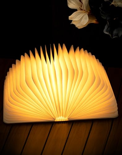 ZBOLE Lámpara de Libro Plegable de Madera 21cm, 3 Colores, a Batería, LED, Iluminación Magnética para Decoraciones de Casa y Biblioteca, Nogal