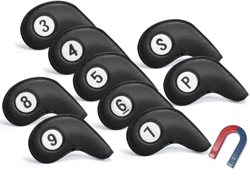 AMRTA Golf Iron Head Covers for Golf Clubs Synthetic Leather with Gift Box, Deluxe Club Headcover Universal Fit Main Iron Clubs Great Gift for Golfer Men Women