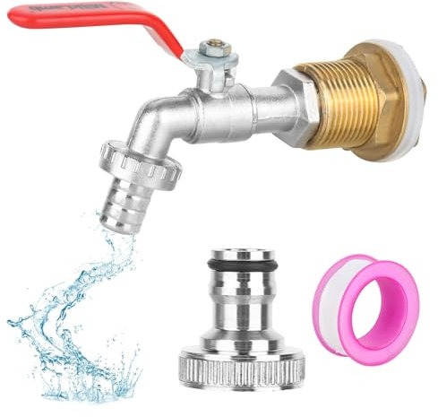 CTDMJ Robinet à boisseau sphérique 3/4 - En laiton - Pour citerne d'eau de pluie - Avec bouchon filtrant - Universel - Résistant au gel - Rouge