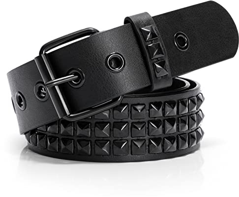 VONMELLI Cintura Borchiata Metallo Punk Rock Cinture con Rivetti per Donne/Uomini Cintura in Pelle Punk Cintura Gotica Accessori per Pantaloni Jeans Nero con Fibbia Nera S