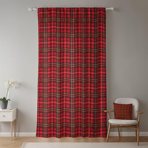 ggaimwf Controlla Tende per camera da letto rosse Tartan Decorativo moderno Trattamento della finestra Tenda con piega a matita Inverno Soggiorno Cottage di campagna Natalizio 135x175cm 1 pannello