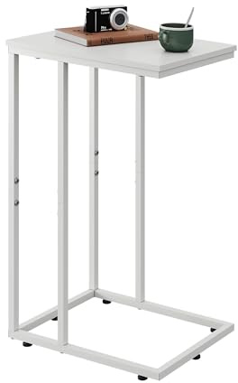 WLIVE Kleiner Beistelltisch, C Form Schmaler Sofatisch，Gestell aus Metall Laptop Kaffeetisch，Couch Side Table 29 x 39 x 63 cm, Weiß