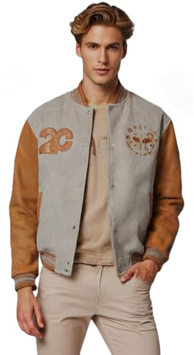 2chilly - Chaqueta de invierno para hombre estilo universitario con mangas de cuero genuino, 2ª edición, precio recomendado anterior 199 €, XL