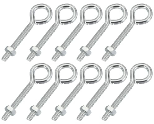 PATIKIL 10 stycken M4 x 30 mm ögonskruvar gängade ögonskruvar silver | Ögonkrokar, kolstål, med mor, för att hänga upp eller säkra kablar
