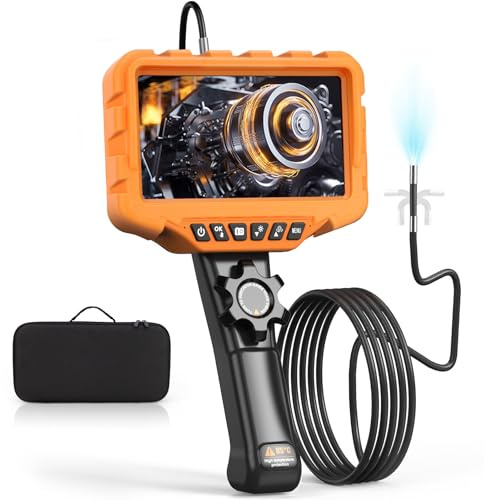 FISHOAKY Endoscopio 210° Curvatura Bidirezionale, Telecamera Endoscopica 7'' IPS 1080P con Controllo a Rotella, sonda telecamera impermeabile flessibile da 6,5 mm per Ispezioni su Muri, Auto e Motori