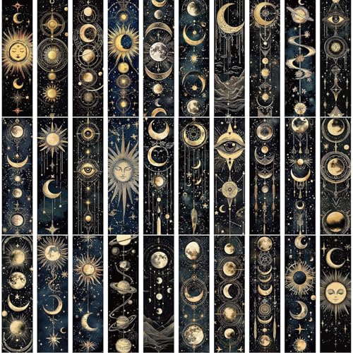 Wasise Witch Bookmark - 30PCS Space Theme Moon Star Bookmarks, Bookmark Set, Galaxy Starry Sky Clip in Book Mark Page, Gothic Book Accessories,Space Bookmarks for Teachers Reading Gifts