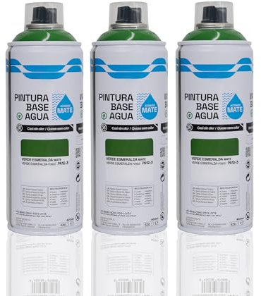 BESCH Pintura en Spray Base Agua 400ml – Ecológica, Sin Olor, para Madera, Plástico, Metal y Cartón – Cobertura Uniforme y Secado Rápido - Verde Esmeralda, Pack de 3 unidades