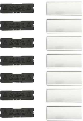Set med 7 magnetiska namnbrickor, professionella namnmärken i aluminium för kläder med dubbel magnet, namnskyltar med kortplats 72 x 32 mm