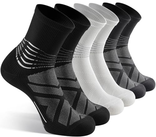 IRAMY Kompressionsstrumpor män kvinnor ankelstöd löpstrumpor kompressionsstrumpor Coolmax lindning sportstrumpor vadderade plantar fasciitis strumpor 3 par, Svart + vit + mörkgrå (3-pack), XL