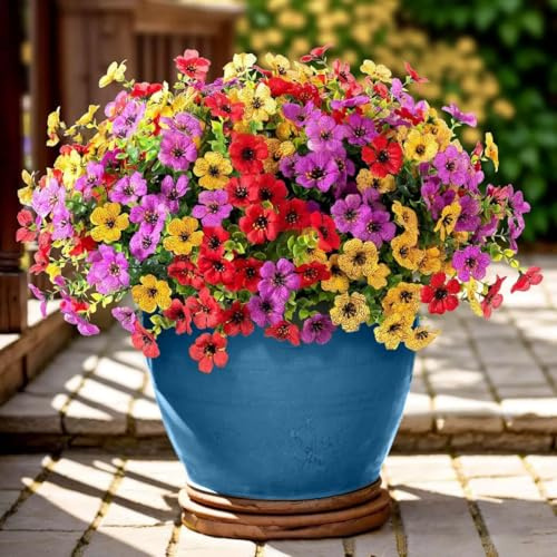 LetuoClips Artificial Flowers Fake Plants for Outdoors Spring Decoration, 13Bundles Silk Realistic UV Resistant Faux Flowers for Outside Planter Porch Yard Patio Garden Home Indoor, Mix