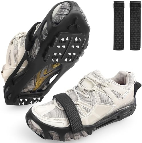 Crampons Ice Cleats for Shoes and Boots, Anti-Slip Snow Grippers 24 Spikes Shoe Grips Traction for Ice Snow Walking Hilking Climbing Ice Fishing
